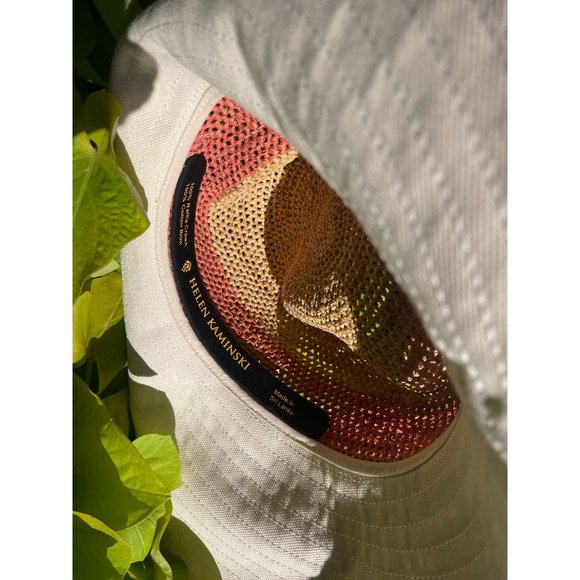 NWT Helen Kaminski Tan and Salmon Woven Hat with White Brim - Picture 3 of 3
